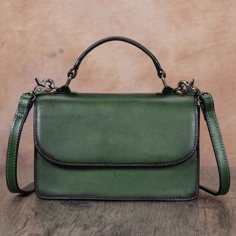 Green Vintage Ladies Leather Satchel Handbag Purse Green SHoulder Bag Side Bag for WOmen