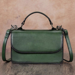 Gray Vintage Ladies Leather Satchel Handbag Purse Green SHoulder Bag Side Bag for WOmen