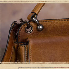 Red Vintage Ladies Leather Square Satchel Handbag Purse Brown SHoulder Bag Side Bag for WOmen