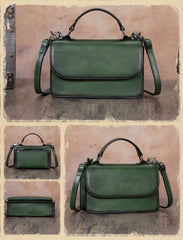 Gray Vintage Ladies Leather Satchel Handbag Purse Green SHoulder Bag Side Bag for WOmen