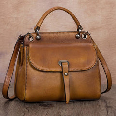 Vintage Red Ladies Leather Square Satchel Handbag Purse Brown SHoulder Bag Side Bag for WOmen