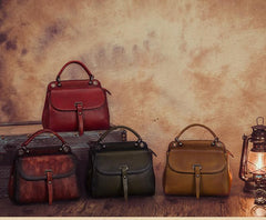 Brown Vintage Ladies Leather Square Satchel Handbag Purse Red SHoulder Bag Side Bag for WOmen