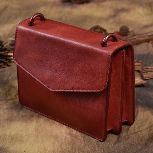 Red Vintage Leather Womens Chain Shoulder Bag Brown Side Bag Cross body Purse for Ladies