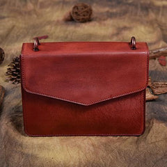 Red Vintage Leather Womens Chain Shoulder Bag Brown Side Bag Cross body Purse for Ladies