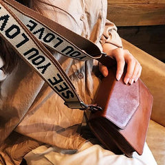 Brown Leather Womens Vintage Small Shoulder Purse Black Wide Strap Shoulder Bag for Ladies