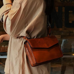 Red Vintage Leather Womens Chain Shoulder Bag Brown Side Bag Cross body Purse for Ladies