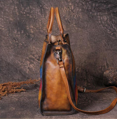 Vintage Womens Tan Leather Handbags Shopper Handbag Women's Tote Shoulder Purse