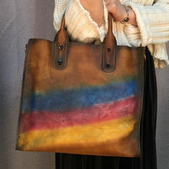 Vintage Womens Tan Leather Handbags Shopper Handbag Women's Tote Shoulder Purse