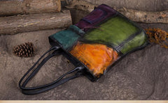 Vintage Womens Color Block Leather Tote Women Shopping Bag Purse Handbags Shoulder Bags