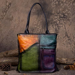 Vintage Womens Color Block Leather Tote Women Shopping Bag Purse Handbags Shoulder Bags