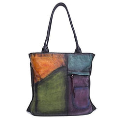 Vintage Womens Color Block Leather Tote Women Shopping Bag Purse Handbags Shoulder Bags