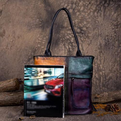 Vintage Womens Color Block Leather Tote Women Shopping Bag Purse Handbags Shoulder Bags