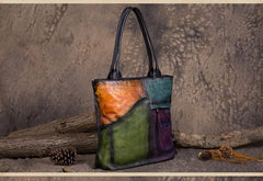 Vintage Womens Color Block Leather Tote Women Shopping Bag Purse Handbags Shoulder Bags