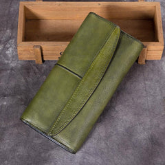 Blue Vintage Womens Leather Trifold Brown Long Wallet Purse Green CLutch Phone Wallet for Ladies