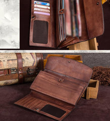 Red Vintage Womens Leather Trifold Brown Long Wallet Purse Green CLutch Phone Wallet for Ladies