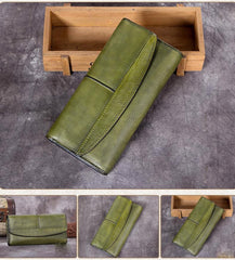 Blue Vintage Womens Leather Trifold Brown Long Wallet Purse Green CLutch Phone Wallet for Ladies