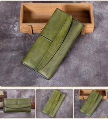 Red Vintage Womens Leather Trifold Brown Long Wallet Purse Green CLutch Phone Wallet for Ladies