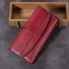 Red Vintage Womens Leather Trifold Brown Long Wallet Purse Green CLutch Phone Wallet for Ladies