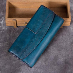 Blue Vintage Womens Leather Trifold Brown Long Wallet Purse Green CLutch Phone Wallet for Ladies