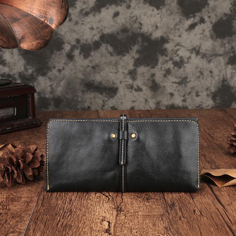 Slim Mens Black Leather Long Wallet Bifold Fashion Brown Long Wallet for Men