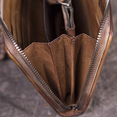Vintage Womens Black Leather Long Wallet Clutch Brown Zipper Long Woven Wallet Purses for Ladies