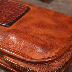 Vintage Mens Brown Leather Zipper Long Wallet Black Long Phone Clutch Wallet for Men