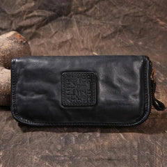 Vintage Mens Brown Leather Zipper Long Wallet Black Long Phone Clutch Wallet for Men