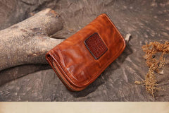 Vintage Mens Brown Leather Zipper Long Wallet Black Long Phone Clutch Wallet for Men