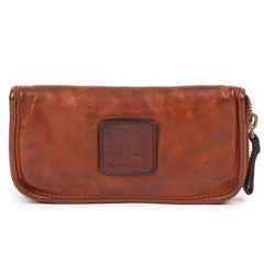 Vintage Mens Brown Leather Zipper Long Wallet Black Long Phone Clutch Wallet for Men