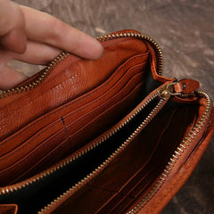 Vintage Mens Brown Leather Zipper Long Wallet Black Long Phone Clutch Wallet for Men