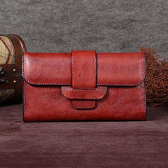 Brown Vintage Leather Wallet Womens Blue Long Wallet Womens Red Clutch Purse for Ladies
