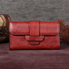Colorful Vintage Leather Wallet Womens Blue Long Wallet Womens Red Clutch Purse for Ladies