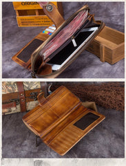 Brown Vintage womens Leather Bifold Wallet Purple Phone Wallet Red Zipper Wallet for Ladies