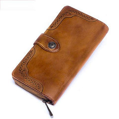 Brown Vintage womens Leather Bifold Wallet Purple Phone Wallet Red Zipper Wallet for Ladies