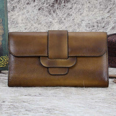 Brown Vintage Leather Wallet Womens Blue Long Wallet Womens Red Clutch Purse for Ladies