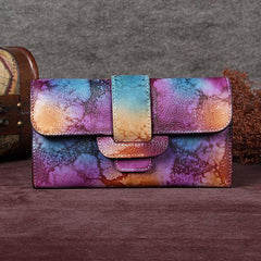 Colorful Vintage Leather Wallet Womens Blue Long Wallet Womens Red Clutch Purse for Ladies