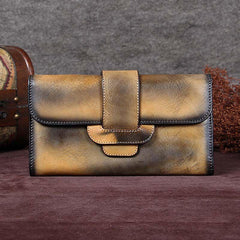 Brown Vintage Leather Wallet Womens Blue Long Wallet Womens Red Clutch Purse for Ladies