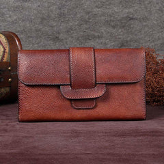 Brown Vintage Leather Wallet Womens Blue Long Wallet Womens Red Clutch Purse for Ladies