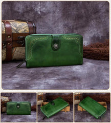 Vintage Womens Blue Leather Bifold Wallet Women's Leather Brown Clutch Wallet for Ladies