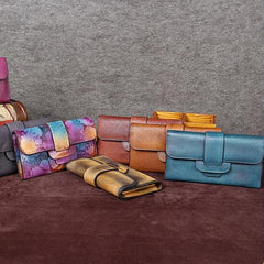 Brown Vintage Leather Wallet Womens Blue Long Wallet Womens Red Clutch Purse for Ladies