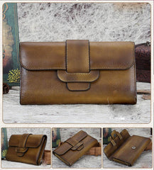 Brown Vintage Leather Wallet Womens Blue Long Wallet Womens Red Clutch Purse for Ladies