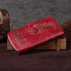 Brown Vintage womens Leather Bifold Wallet Purple Phone Wallet Red Zipper Wallet for Ladies