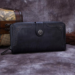 Brown Vintage womens Leather Bifold Wallet Purple Phone Wallet Red Zipper Wallet for Ladies