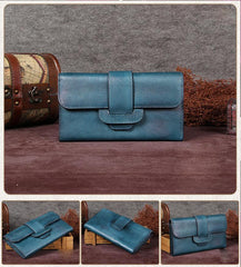 Colorful Vintage Leather Wallet Womens Blue Long Wallet Womens Red Clutch Purse for Ladies
