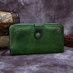 Brown Vintage womens Leather Bifold Wallet Purple Phone Wallet Red Zipper Wallet for Ladies