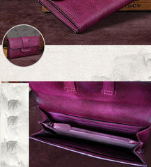 Purple Vintage Leather Wallet Womens Blue Long Wallet Womens Red Clutch Purse for Ladies