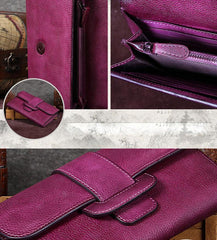 Purple Vintage Leather Wallet Womens Blue Long Wallet Womens Red Clutch Purse for Ladies