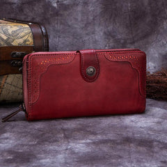 Vintage Womens Blue Leather Bifold Wallet Women's Leather Brown Clutch Wallet for Ladies