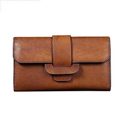 Vintage Brown Womens Leather Clutch Wallet Blue Long Wallet Bifold Wallet for Ladies