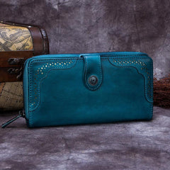 Brown Vintage womens Leather Bifold Wallet Purple Phone Wallet Red Zipper Wallet for Ladies